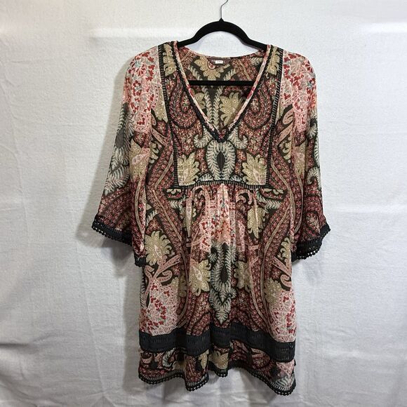Anthropologie Ranna Gill Joss Kimono Dress Mini Paisley Boho Festival Size 4 - Picture 1 of 14